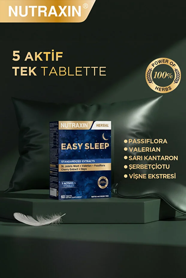 Easy Sleep 60 Tablet - Sarı Kantaron, Vişne, Kediotu Kök ve Çarkıfelek Ekstresi Easy Sleep 60 Tablet - Sarı Kantaron, Vişne, Kediotu Kök ve Çarkıfelek Ekstresi